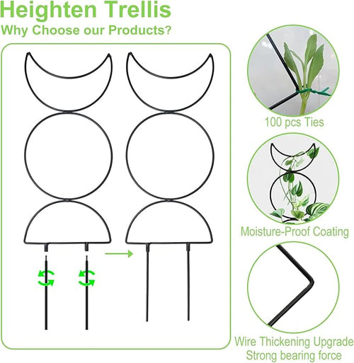 4 Packs 19 in Heighten Trellis for Climbing Plants Indoor, HENABLE Small Garden Metal Trellis for Potted Plants Outdoor for Vine Ivy Flower Plant Support, 4 Different Black Iron Patterns