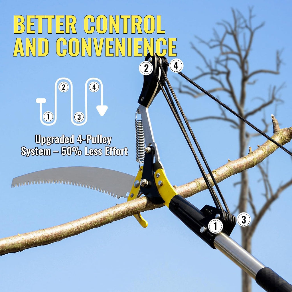 14.5FT Pole Saw for Tree Trimming, 2-In-1 Manual Tree Pruner with Saw, Extendable Long Handle Pole Tree Trimmer, High Reach Limbs Branch Cutter and Pruning Shears for Yard Garden Palm Shrubs