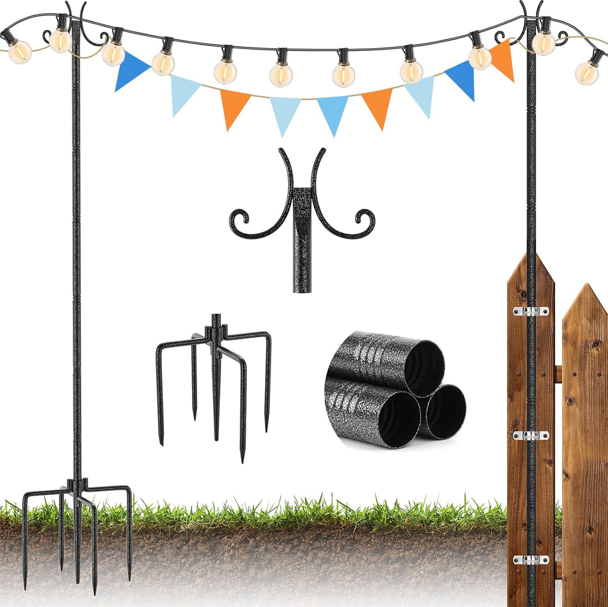 starryever 2 pack outdoor string light poles, 3m/10ft, main product view