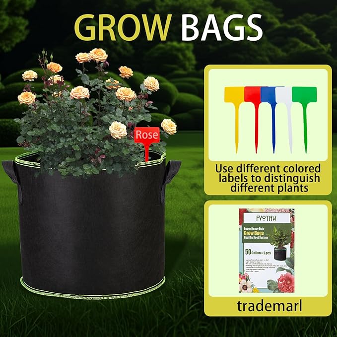 3-Pack 15 Gallon Plant Grow Bags, Thickened Nonwoven Fabric Pots with Handles,Sturdy Garden Planters Aeration Gardening Container to for Plants, Vegetables, and Flowers