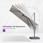 PURPLE LEAF Patio Umbrella 8' X 8' Rectangle Cantilever Umbrella Large Aluminum Outdoor Umbrellas with 360-degree Rotation & UPF40+ Premium Fabric for Deck Pool Garden Yard, Pebble Grey