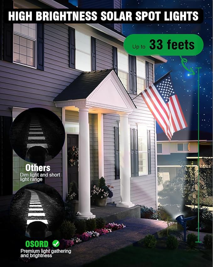 Solar Spot Lights Outdoor, 18 LED Bright Solar Powered Lights Outdoor Waterproof IP65 with 2 Modes Auto On/Off Landspace Flood Light for Flag Pole Palm Tree Sign Statue Garden Yard Patio (2 Pack)