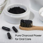 schizandu organic activated charcoal capsules, coconut shell, 210 on a desk or shelf