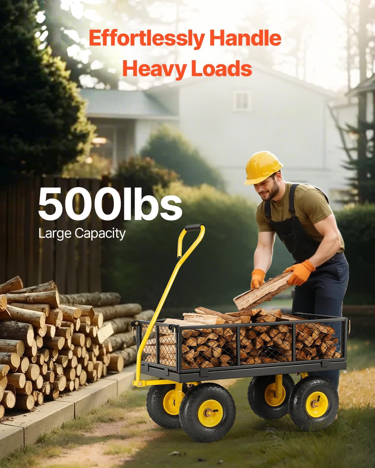 vevor 500lbs steel garden cart heavy duty metal shown in use