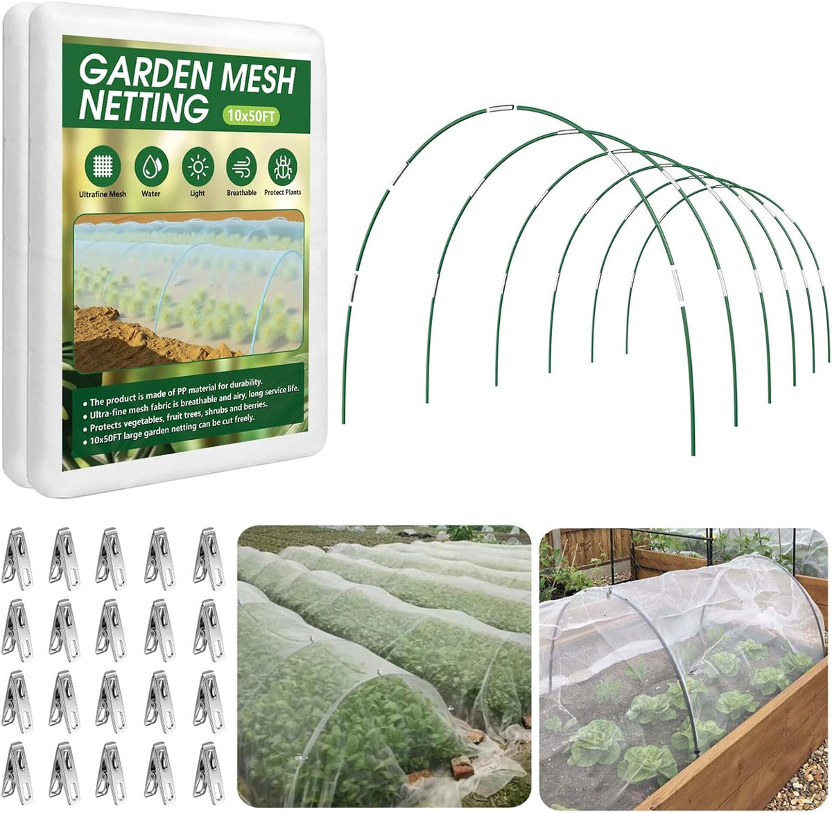garden netting kit for raised beds, 10x50ft ultra, main product view