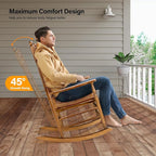 VINGLI Wooden Rocking Chair, Outdoor Chair with 450 lbs Support, Relaxing Rocker with Solid Wood High Back Seat Reclining Seat for Deck, Garden, Backyard, Porch, Indoor or Outdoor Use (Teak, 2PCS)
