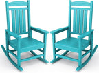 KINGYES Outdoor Rocking Chair Set of 2, High Density Polyethylene Patio Rocking Chairs with 330lbs Support for Adults, Aruba Blue