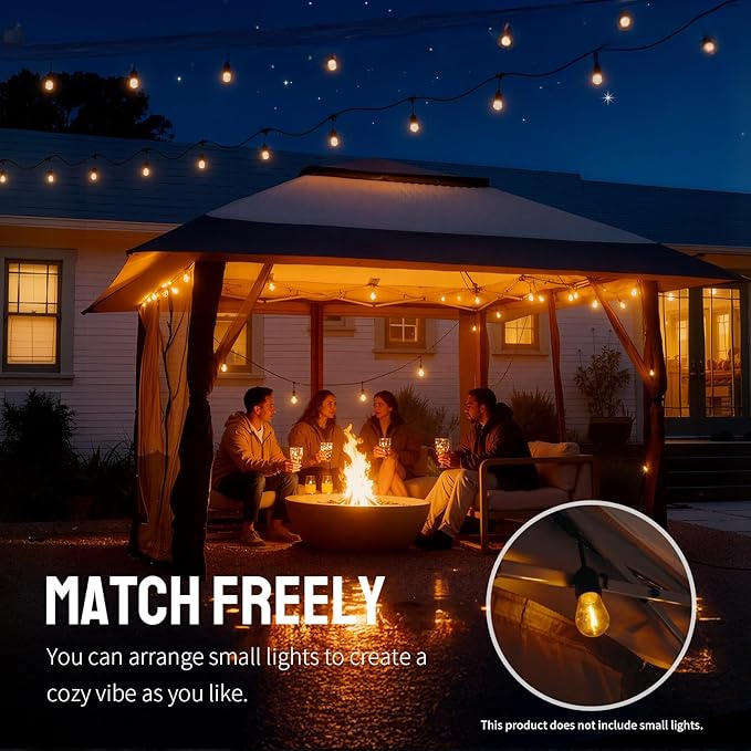 CROWN SHADES 13x13 Pop Up Gazebo, Canopy Tent, Gazebos on Clearance - Outdoor Gazebo for Backyard & Patio Furniture - Carpa Pop Up Tent with Wheeled STO-N-Go Cover Bag (Beige & Coffee)