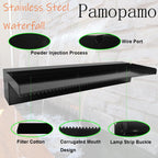 Pamopamo Pond Waterfall Spillway Pool Fountain Water Feature, Black Stainless Steel Outdoor Fountains, Swimming Pool Water Flow Waterfalls Kit for Garden Patio Ponds-11.8"x7.8"x3.9"(NO Light)