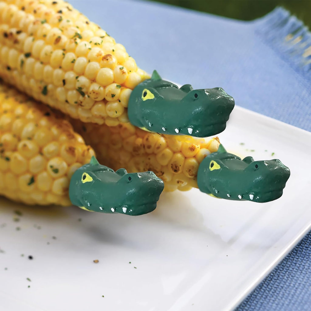 Outset Corn Holders, Crocodile Style Set of 4 Pairs, Croc Corn Handles | Keep Your Hands Clean While Eating | Fun Alligator Corn Skewers | Long Lasting Corn On The Cob Holders | Crocodile Décor