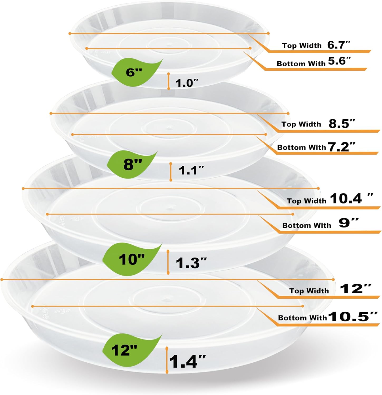 LWALRS 20 Pack Plant Saucer Tray (6 8 10 12 inch), Plant Saucers for Indoors Outdoor, Plastic Heavy Duty Drainage Drip Water Trays for Planter Pots Flower, Clear Pot Saucers Trays for Plants