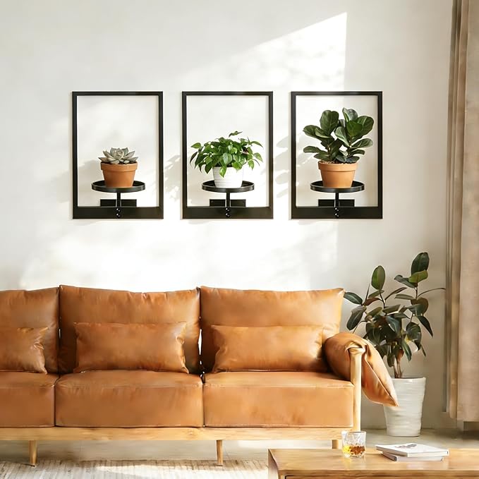 Wall Hanging Plant Stands Planter Shelves, Indoor Outdoor Window Plant Hanger Decor for Living Room Entryway (Black 3-Pack)