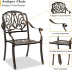 VINGLI 7-Piece Outdoor Dining Set, Cast Aluminum Patio Furniture Set for 6 with Umbrella Hole, Rectangular Outdoor Dining Table & 6 Stackable Chairs, All-Weather Garden/Poolside Dining Set Bronze