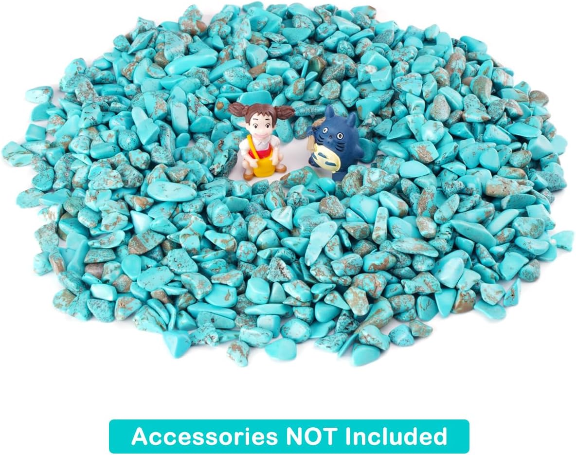 1 LB (460g) Natural Crushed Turquoise Pebbles Gemstone Chips | Vibrant Fade-Resistant Color, Non-Toxic Material, Ideal for Reiki Healing, DIY Crafts, Aquarium & Flowerpot Decor