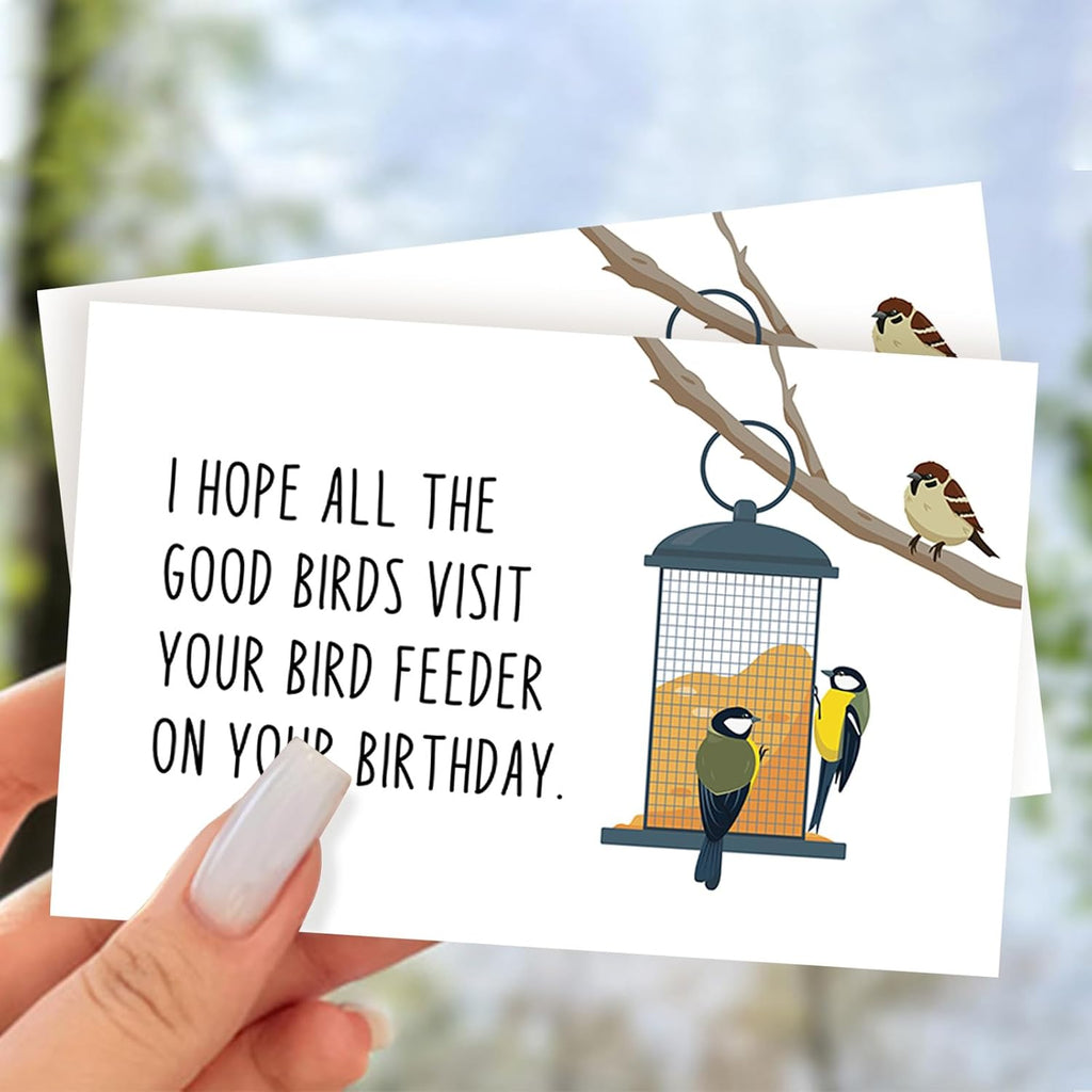 Funny Birthday Card for Bird Watcher, Bird Feeder Birthday Card for Mom Dad, I Hope All The Good Birds Visit Your Bird Feeder on Your Birthday