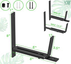 Y&M 6 Pack Adjustable Planter Box Brackets (6 to 12.5 in), Universal Window Box Brackets, Heavy Duty Iron Flower Box Wall Mounting Hooks for Balcony, Fences, Patio, and Garden - Black