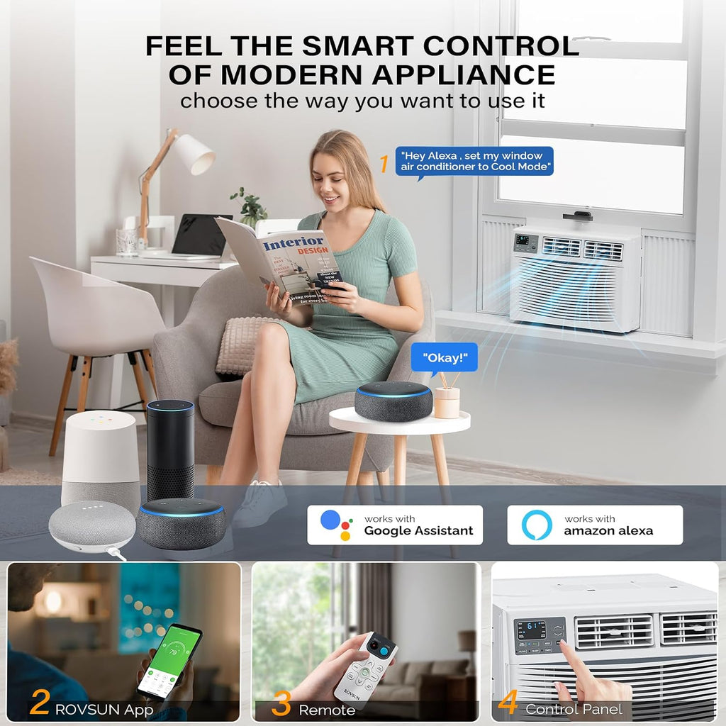 rovsun smart 18000btu window air conditioner with wifi, close-up detail
