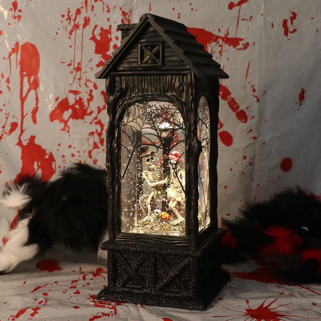 GenSwin Halloween Snow Globe Lantern Ghost Projection Lamp with 6H Timer | Battery Operated & USB Powered LED Spinning Water Glittering Globe Halloween Decoration Parties, 4.3 x 10.7 In
