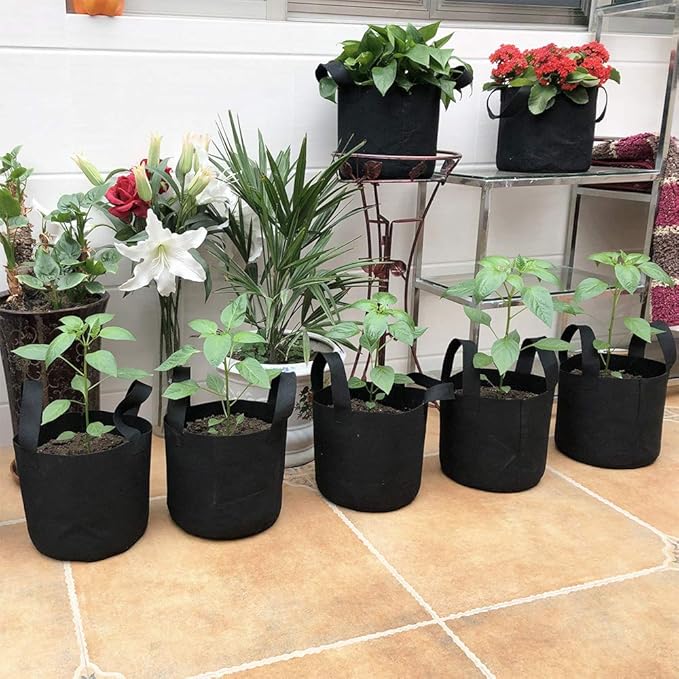 JERIA 12-Pack 15 Gallon Grow Bags, 300G Thickened Nonwoven Garden Pots,Heavy Duty Fabric Pots with Reinforced Handles