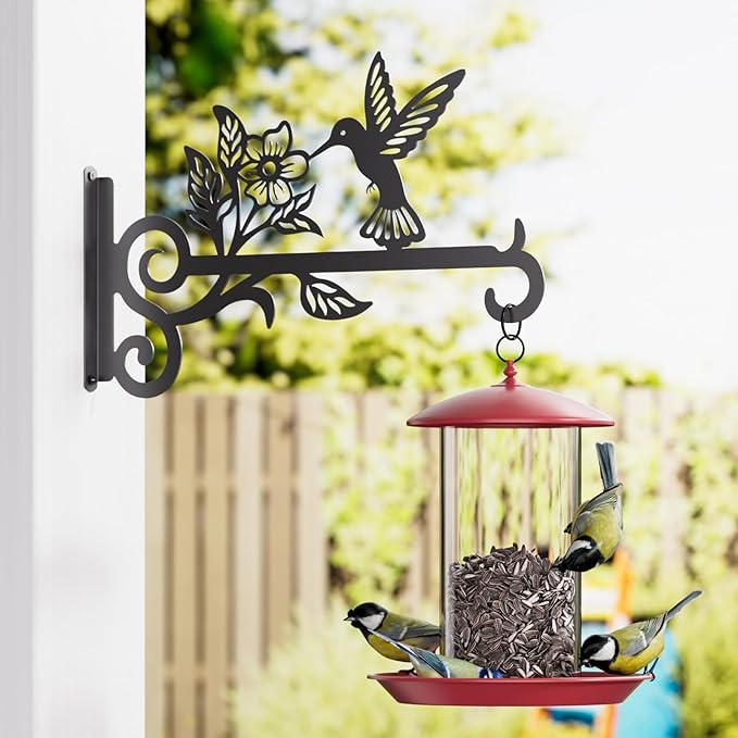 2-Pack Aesthetic Plant Hangers Outdoor – 10 Inch Metal Hanging Plant Bracket with Beautiful Hummingbird Pattern – Anti Rust Plant Hooks for Hanging Plants, Bird Feeder, Windchime, Lantern