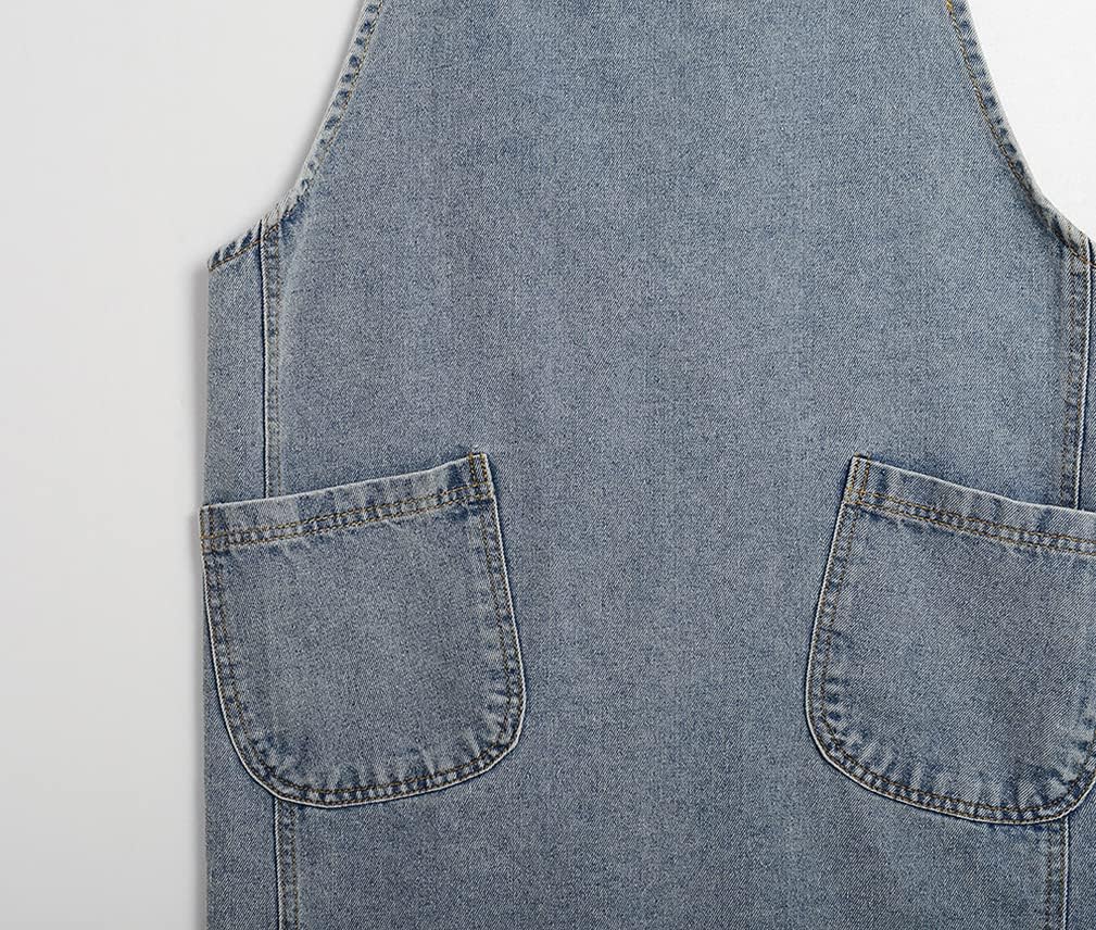 Denim Cotton Canvas Cross Back Aprons Solid Color Shop Kitchen Garden Square Smock for Women Girls with Pockets