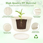 Quarut 14 Inch Plastic-Flower-Pot-for-Indoor-Plants, 4 Pack Large Outdoor Planter Pot with Drainage Holes & Saucers, Resin Decorative Garden Pots Planters（White）