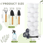 Umigy 2 Set White 7 Tier Stackable Vertical Planters with Removable Wheels and Tools Tower Planters Strawberry Herb Flower Vegetable Pots Indoor Outdoor Gardening Pots