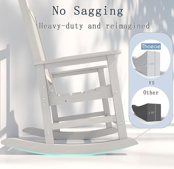 Oversized Rocking Chair Set of 2, Outdoor Rocking Chair for Adults, All Weather Resistant Porch Rocker for Lawn Garden, White