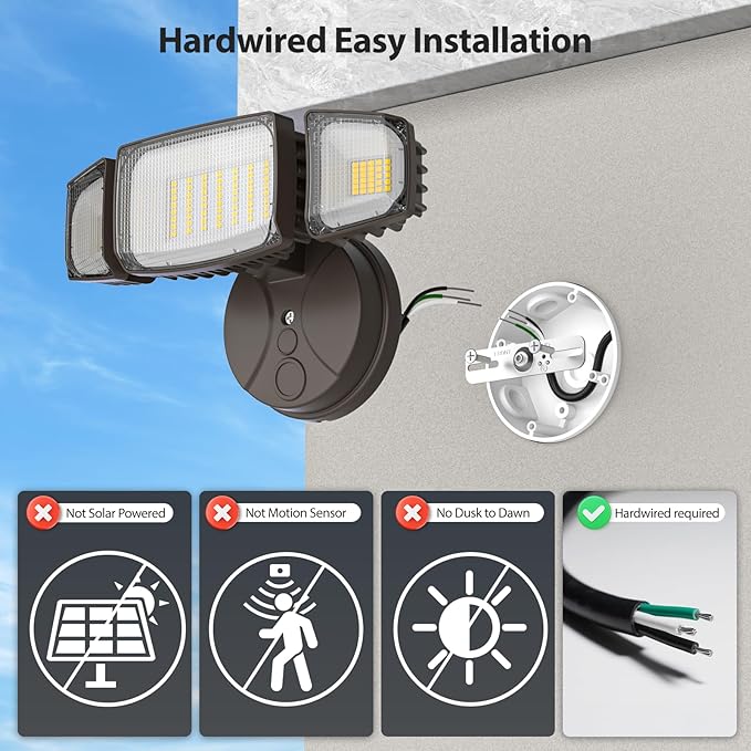 Olafus 80W Flood Lights Outdoor, Switch Controlled 8000LM LED Security Lights, IP65 Waterproof Outside Floodlights, 6500K Exterior Flood Light Fixture Wired for House Yard Porch Eave Brown