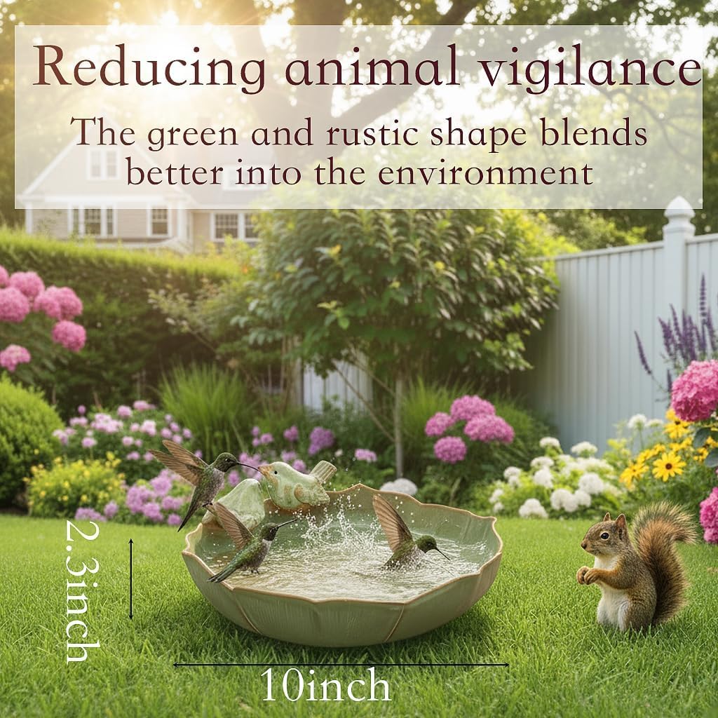 Ceramic Bird Bath for Outside on Ground，Heavy Duty Bird Feeders,Birdbath for Outdoors, Green Bird Baths Bowl for Garden,Table Deck, Balcony, Lawn (Bowl Only)