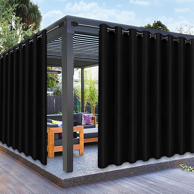 PureFit Outdoor Curtains for Patio Waterproof Weatherproof, UV Resistant Outside Curtains for Gazebo, Front Porch, Pergola, Sun Blocking Privacy Curtain, 120W x 95L inch, 1 Panel, Black