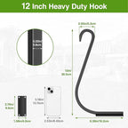 12 Inch 4 Pack Plant Hangers for Indoor/Outdoor Wall Mount - Heavy Duty Hanging Plant Holder & Bird Feeder Hooks, Decorative Black Metal Wall Hangers for Plants, Flower Baskets