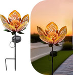 Solar Lights Outdoor Garden Decor,LED Lotus Flower Lamp, Metal Tulip Solar Lawn Lamp for Courtyard Decoration, Garden Gifts for Women