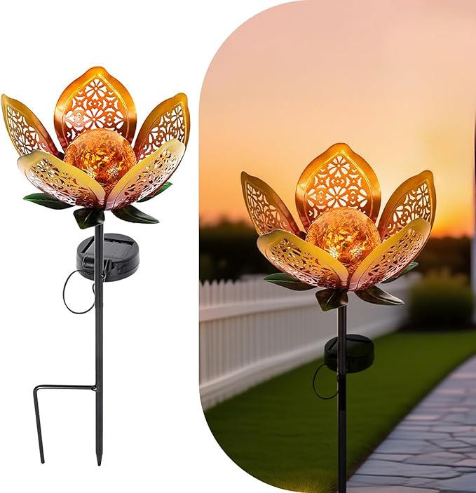 Solar Lights Outdoor Garden Decor,LED Lotus Flower Lamp, Metal Tulip Solar Lawn Lamp for Courtyard Decoration, Garden Gifts for Women