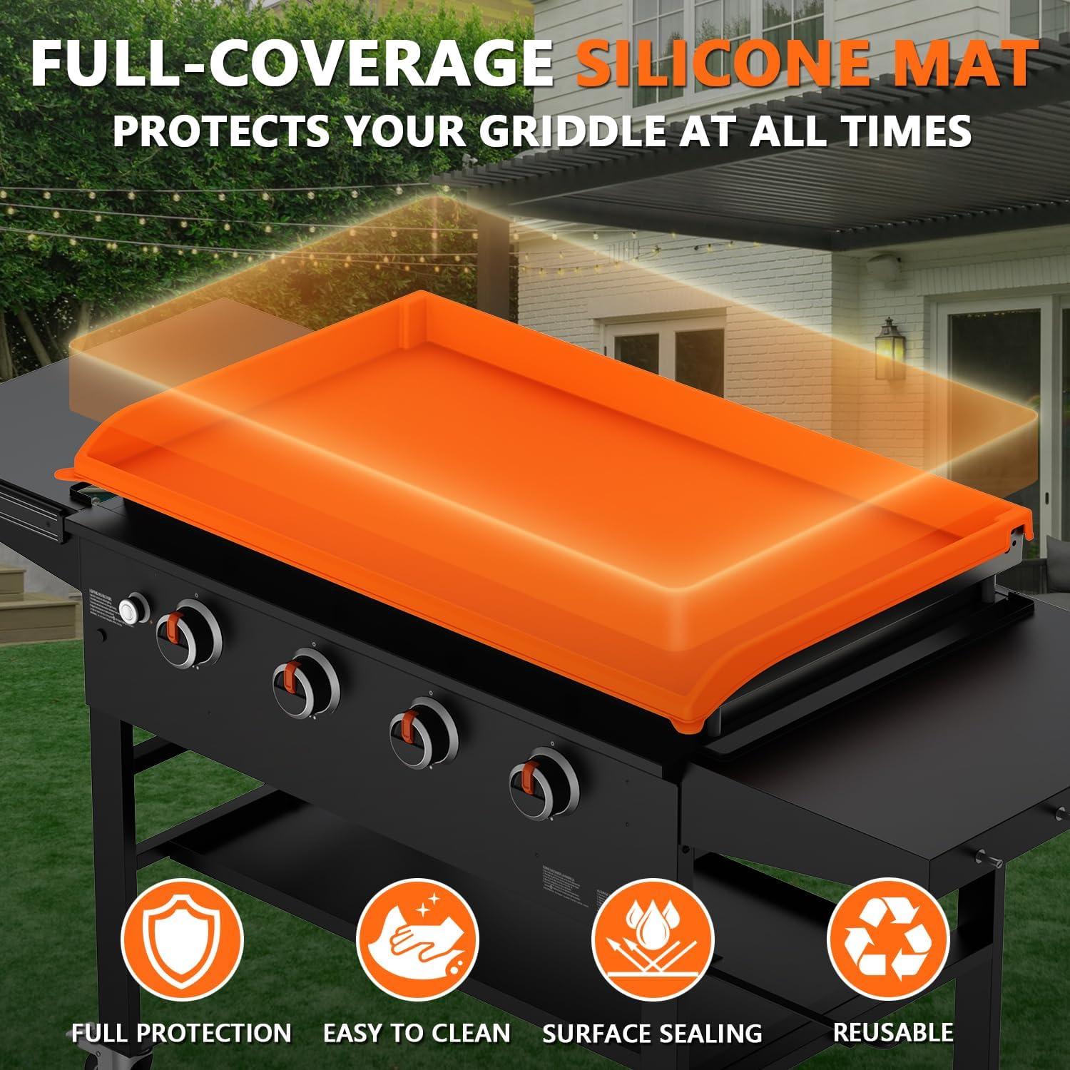 36" Silicone Griddle Cover - Full Protection Grill Topper Mat | Food-grade, Oil and Waterproof, All Year Round, 450°F Heat Resistant, Easy to Clean, Outdoor Griddle Accessories