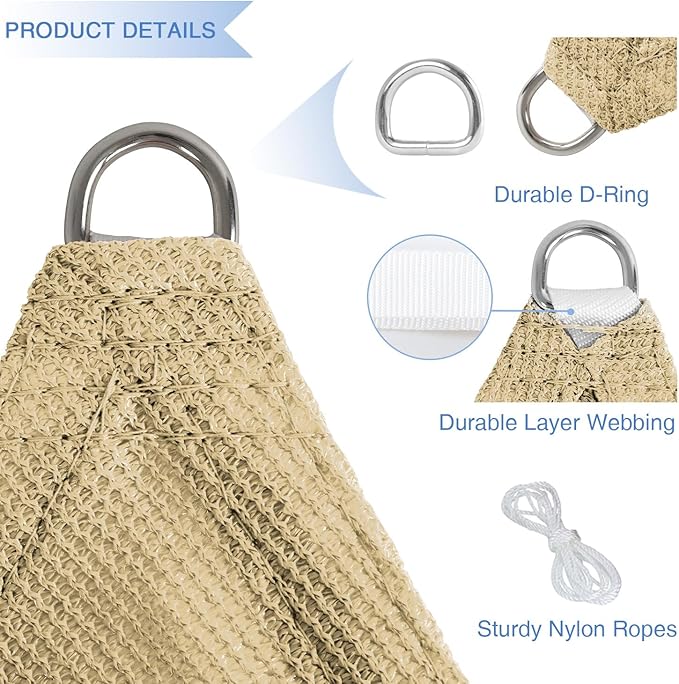 E&K Sunrise 13' x 13' x 13' Sun Shade Sail Triangle Canopy Shade Cover UV Block for Patio Backyard Garden Outdoor (Sand)