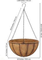 Hanging Baskets Planter for Plants - 4 Pack 14 Inch Metal Baskets with Coco Coir Liner, Hanging Flower Pots for Outside with Chain, Indoor Outdoor Garden Porch Decoration (14'' Pack of 4)