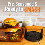 The Burger Smasher™ Pre-Seasoned Heavy Duty Cast Iron Smash Burger Press Kit - Heat Resistant Burger Smasher for Griddle, Food, Chef, Meat & Cooking Press, Hamburger Smasher - 30 Patty Paper