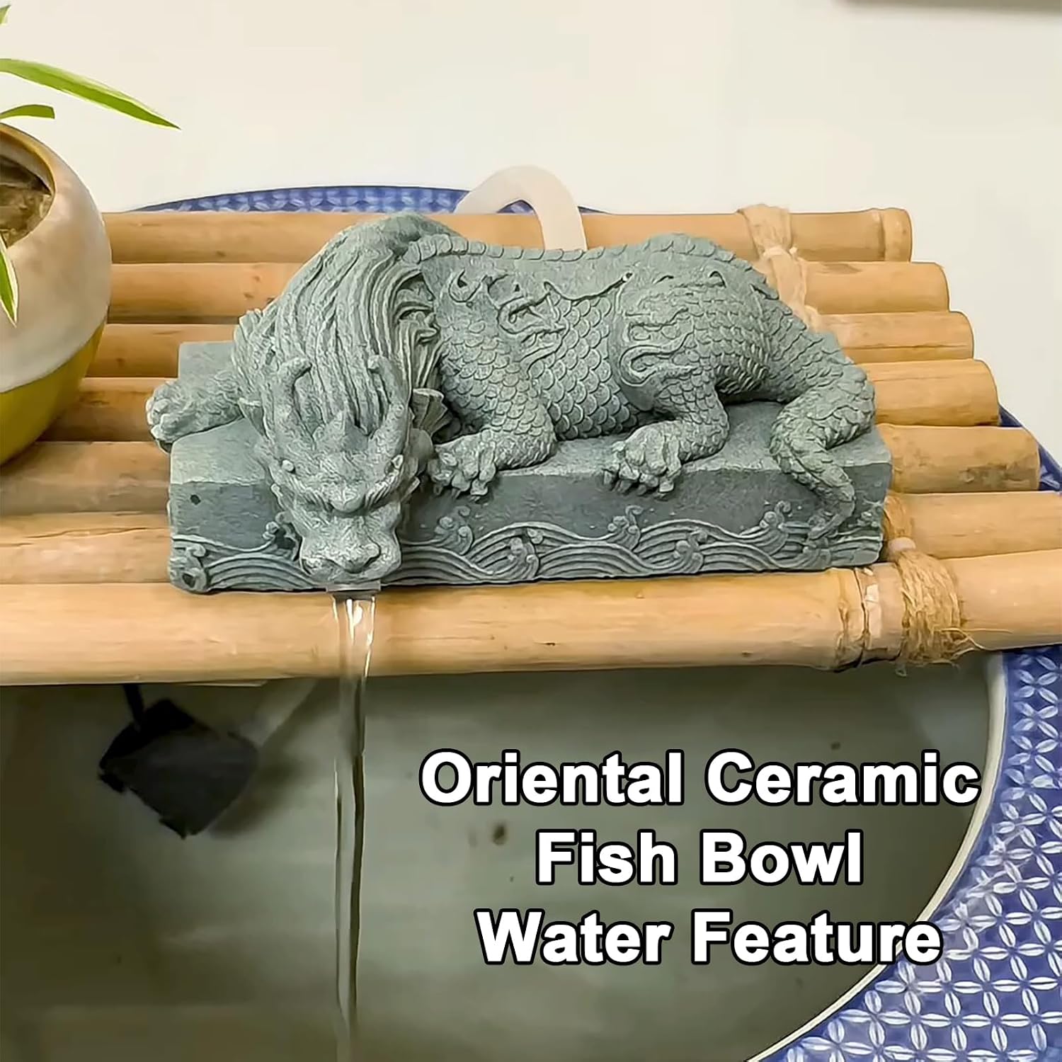 Blue Sandstone Pond Spitter Water Guarding Beast Fountain Statue Yard Decor | Blue sandstone water-guarding beast fountain with pump. A animal water feature and garden decor for yards and ponds
