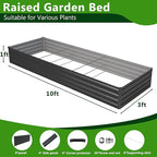 2PCS 10x3x1ft Galvanized Raised Garden Bed Kit, Galvanized Planter Raised Garden Boxes Outdoor, Large Metal Raised Garden Beds for Vegetables,Black