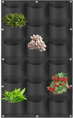Hanging Planting Grow Bags, 18 Pockets Hanging Vertical Wall Planter Wall Mounted Grow Bag Outdoor Indoor Gardening Vertical Greening Flower Container, Planting Bags Storage Bags(1.0 m × 0.5 m, Black)