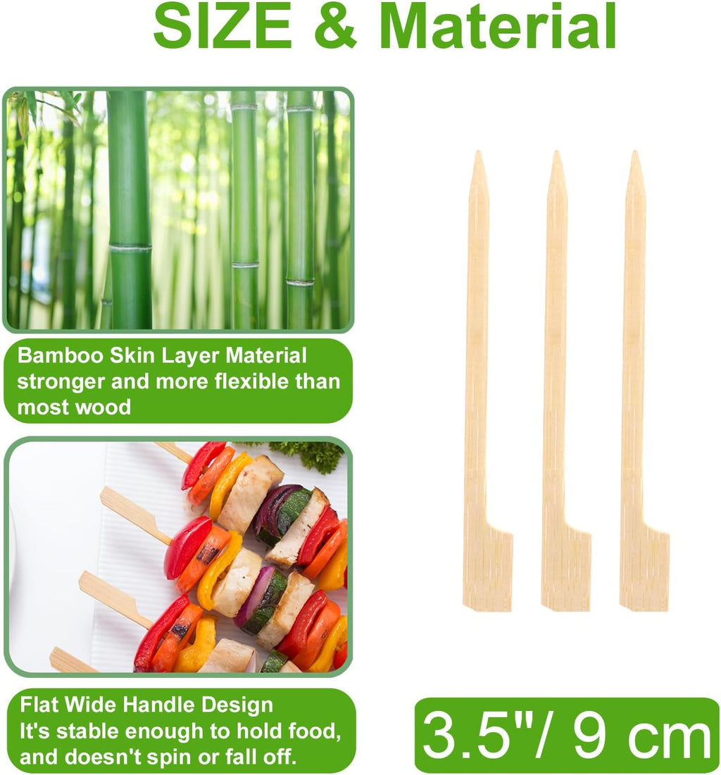 1200 PCS Bamboo Skewers for Appetizers, 3.5 Inch Toothpicks Cocktail Picks | Mini Food Sticks for Drinks, Fruit Kababs, Sausage, Barbecue Snacks, Natural Wooden Paddle Skewer, Charcuterie Accessories