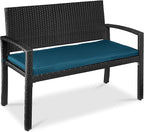 Best Choice Products Outdoor Bench 2-Person Wicker Garden Patio Benches Seating Furniture for Backyard, Porch w/Seat Cushion, 700lb Capacity - Peacock Blue/Black