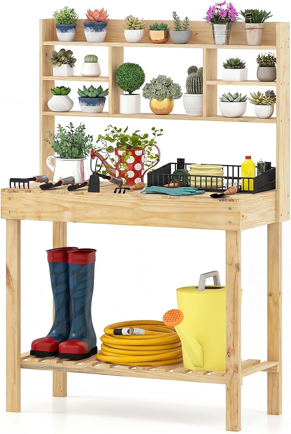 giantex potting bench, outside solid wood potting table, main product view