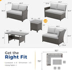 Wisteria Lane 7 Piece Patio Furniture Set, High Curved Back Wicker Patio Sectional, All Weather Outdoor Dining Set, Outdoor Furniture Patio Conversation Set with Ottoman, Grey