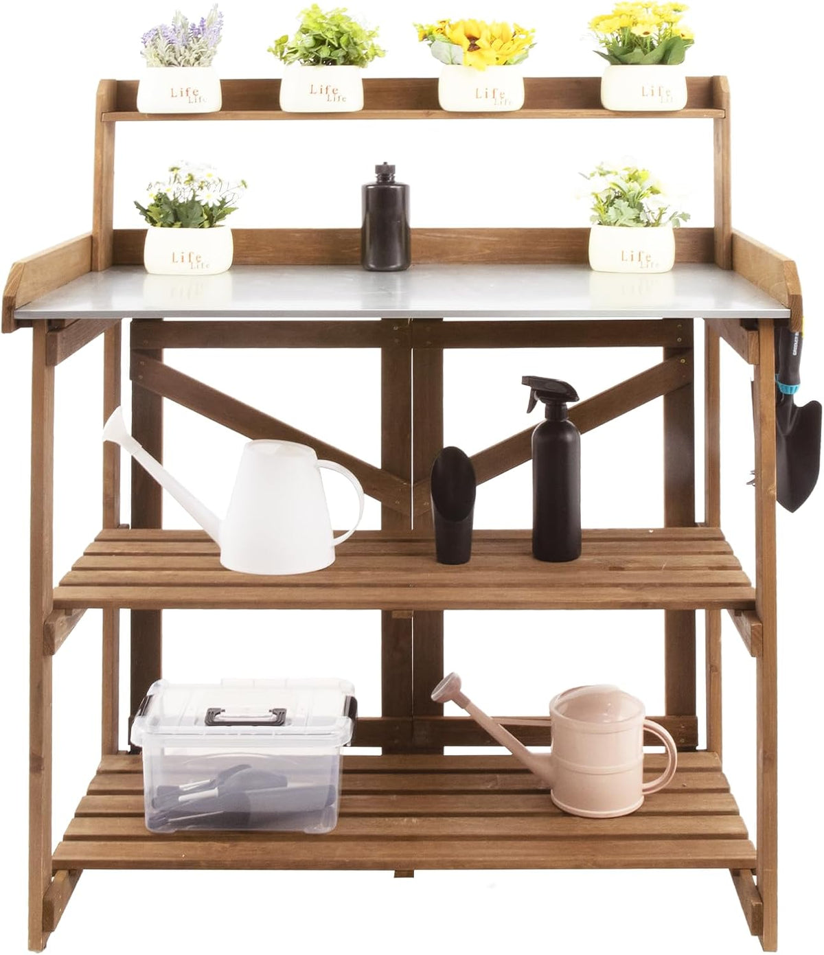 ketive outdoor potting bench with metal top and, main product view