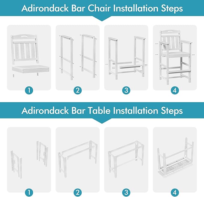Ciokea Outdoor Bar Height Table Set of 5, 60" Extra Long Rectangle High Top Table and 4 Oversized Adirondack Chairs Set, Heavy-Duty All-Weather HDPE Patio Bar Set for Backyard Balcony Deck, White