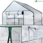 vounot walk in greenhouse with shelves, roll up, package contents