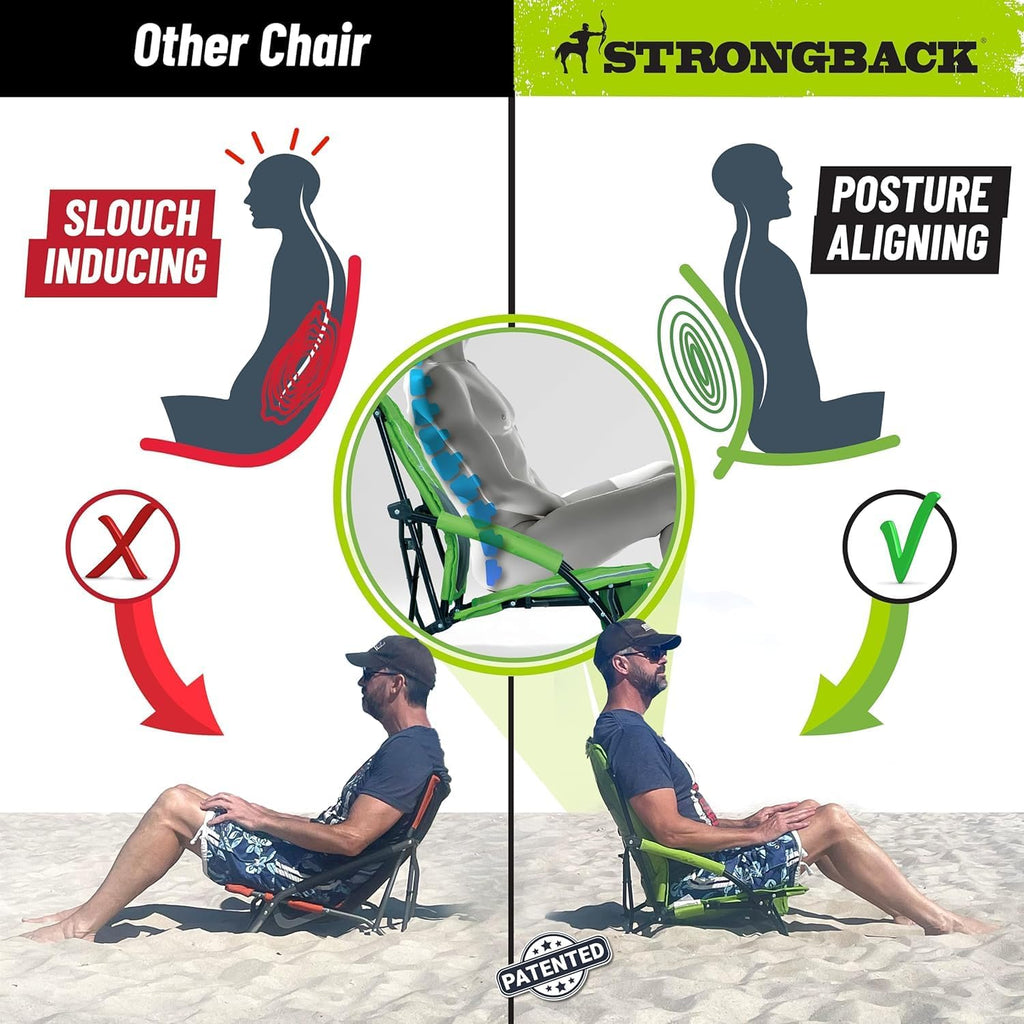 STRONGBACK Beach Chairs - Low Gravity Portable Beach Chair | Foldable, Heavy Duty - for Sand, Travel and Outdoor Use