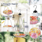 Hanging Bird Bath Outdoors Glass Bird Water Bowl Feeder Garden Decor | 12 Inch Hanging Bird Baths for Outside, Watercolour Daisy Glass Bird Water Bowl Bird Feeders for Garden, Lawn Yard Decor